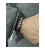 Erkek - Lacivert Kristal Detaylı Hematit Metal Çok Şık Bileklik  Handmade