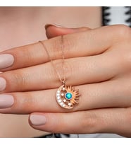 Opal Taşlı Ay Güneş Motifli 925 Gümüş Kadın Kolye