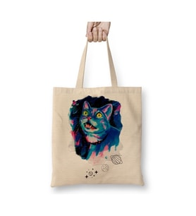 Space Cat Kedi Gezegenler Beyaz Bez Çanta Uzun Saplı Alışveriş Çantası Plaj Çantası