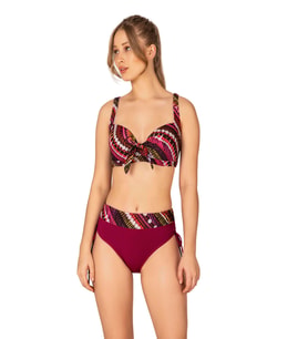 Endeep Kadın Büyük Beden Balenli Destekli Bordo Desenli Bikini Takımı