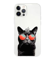 PrintiFy Apple  iPhone 12 Pro ile Uyumlu 1mm Slim Fit Kedi 3 050d Baskılı Şeffaf  Kılıf