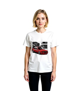 Klasik Kırmızı Araba Çizim Baskılı Kadın Tişört