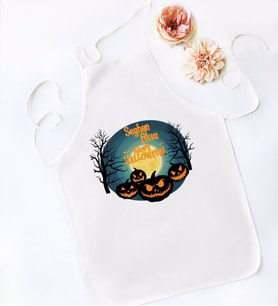 BK Gift Kişiye Özel Happy Halloween Tasarımlı Beyaz Mutfak Önlüğü-14