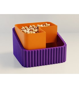 3D Baskı Fıstık Kasesi - Çift Hazneli Kabuk Ayırıcı Sunum Kasesi - Mor Turuncu