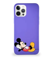 Apple iPhone 12 Pro Max Soft Premier Kapak Mickey Mouse-F Tasarımlı Silikon Kılıf - Mor (Şeffaf)
