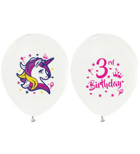 Balon baskılı lisanslı 12 inc 4+1 unıcorn 3 yaş beyaz pk:100-