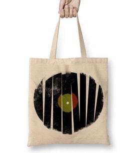 Retro Müzik Plak Bez Çanta Uzun Saplı