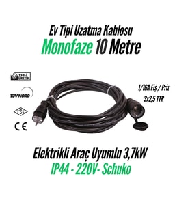 Bemis Monofaze Seyyar Uzatma Kablosu 1/16A Fiş-Priz - 10 Metre