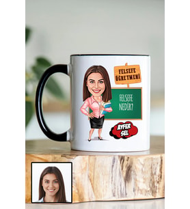 Kadın Felsefe Öğretmenine Hediye Karikatürlü Siyah Kupa Bardak