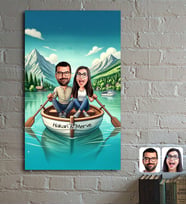 BK Gift Kişiye Özel Teknede Oturan Çift Karikatürlü Ahşap Tablo - 1, Sevgililer Günü, Sevgiliye Hediye