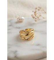 Örgü Formlu Geniş Tasarım Gold Renk Yüzük