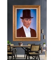 Altın Varaklı Çerçeveli Paspartulu Atatürk Tablo nh76 (Gold)