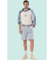 Erkek Pamuk Denim Şort Rahat Kalıp Geniş Paça Yaz Aylarının Vazgeçilmezi Dayanıklı Malzeme (Açık Mavi)