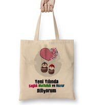 Yılbaşı Yeni Yıl Konseptli Mutlu Yıllar Hediye 06 Bez Çanta Uzun Saplı