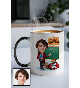 Kadın Türkçe Öğretmenine Hediye Karikatürlü Sihirli Kupa Bardak