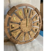 Kişiye Özel Halatlı Dekoratif Ahşap Duvar Saati 40 cm