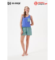 Gd Goldoremi 29045 Premium Kadın Desenli Rahat Kalıp Askılı Şortlu Pijama Takım