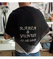İsimli Damat Şalı Kına Şalı Asker Şalı Asker Yareni Nakış İşlemeli Şifon Kumaş Omuz Örtüsü Kişiye Özel (Siyah)
