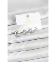 Pirinç Gümüş Renk Zirkon Taşlı Halka Model YSX Trio Küpe Seti 5886 - HPSBYI7119-5193