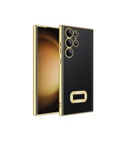 Samsung Galaxy S23 Ultra Uyumlu Kılıf Kamera Korumalı Logo Gösteren Zore Omega Kapak (Gold)