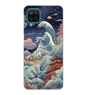 Samsung Galaxy A22/M22/M32 Uyumlu Kanagawa Dalga Kolaj Desenli Şeffaf Telefon Kılıfı