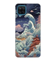 Samsung Galaxy A22/M22/M32 Uyumlu Kanagawa Dalga Kolaj Desenli Şeffaf Telefon Kılıfı