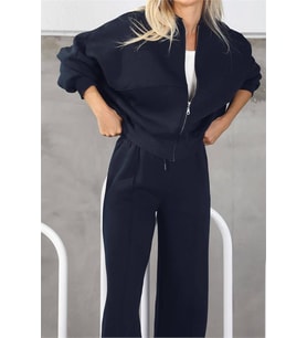 Neşeli butik kadın penye 3 iplik şardonlu kumaş eşofman takımı GTS022 - Lacivert