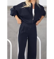 Neşeli butik kadın penye 3 iplik şardonlu kumaş eşofman takımı GTS022 - Lacivert