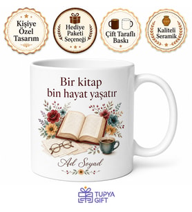 Kitap Sever İçin Baskılı Kupa Bardak Okuma Keyfi Hediyesi Özel Tasarım
