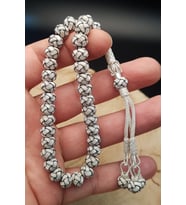 Siyah Beyaz 40.5 Gr Tamamı 1000 Ayar Gümüş Kazaziye Tesbih