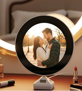 Kişiye Özel Fotoğraflı Led Işıklı Sihirli Ayna Hediye Ledli Fotoğraf Çerçevesi Sevgiliye Hediye Kişiye Özel Yuvarlak Fotoğraflı Led Işıklı Sihirli Makyaj Aynası