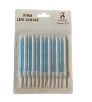 Doğum Günü Parti Süs Pasta Mumu - Simli Mavi - Beyaz - 8 Cm. - 12 Adetlik Paket