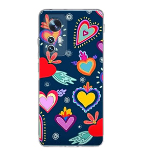 PrintiFy Xiaomi Mi 12 Lite ile Uyumlu 1mm Slim Fit Retro Renkler 3 Baskılı Şeffaf  Kılıf