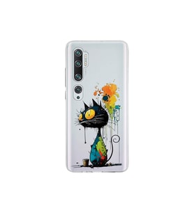 Xiaomi Mi Note 10 ile Uyumlu Splash Kedi Tasarımlı Şeffaf Silikon Kılıf