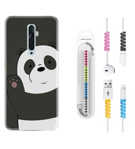 Oppo Reno 2Z 4 Lite 4 Pro 5 6 7 A31 Kılıf Kablo Koruma Spiral Silikon Hello Panda 1709