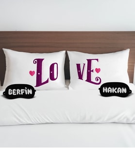 BK Gift Kişiye Özel Sevgili Tasarımlı Pamuklu Yastık Kılıfı ve Göz Bandı Çift Uyku Seti-11, Tasarım Ev Tekstili, Uyku Bandı, Ev Hediyesi