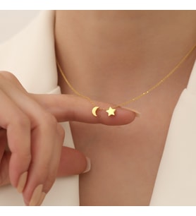 925 Ayar Gümüş Gold Ay Yıldız Kolye (Altın)