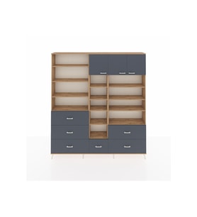 Arges Gardrop 17 Raflı 6 Çekmeceli 3 Kapaklı 220x30x243 Çam-Antrasit