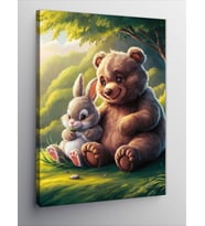 Kanvas Tablo Sevimli Teddy Ayı Ve Tavşan