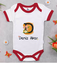 BK Kids Kişiye Özel Harfli Kırmızı Bebek Body Zıbın-1