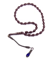 Arpa Kesim 11x7 mm  Ateş Kehribarı 34 Cm Alpaka Püsküllü Tesbih
