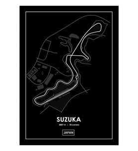 Suzuka - Japonya Pist Haritası Beyaz Tablo Ahşap Poster Dekoratif