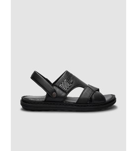%100 Hakiki Deri Siyah Erkek Günlük Sandalet