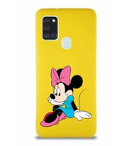 Samsung Galaxy A21S Soft Premier Kapak Minnie Mouse-E Tasarımlı Silikon Kılıf - Sarı (Şeffaf)