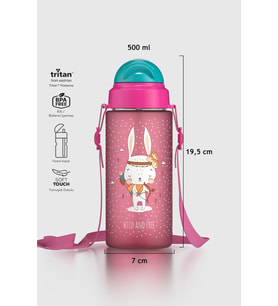 Renga Migo Soft Touch Desenli 500 ml Askılı Pipetli Tritan Çocuk Matara 912142 Pembe