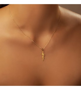 Kişiye Özel 925 Ayar Gümüş Özel Tasarım Kılıç Kolye Sevgiliye Hediye (Gold)