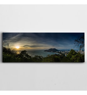 Gün Batımı Ağaçlar ve Dağlar Panoramik Kanvas Tablo