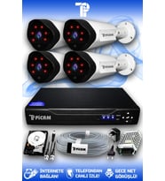 PICAM 4 Kameralı Uzay 4 Dış Kamera Set 1 TB HDD Full HD Gece Görüşlü Güvenlik Kamerası Sistemi
