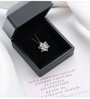 925 ayar ışıklı kutuda beyaz lotus çiçeği kolye
