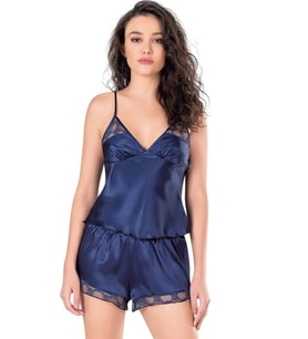 Arias Closet Lacivert Saten Babydolll Şort Takımı